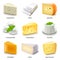 Cheese types icons vector set