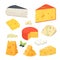 Cheese types . Modern flat style realistic vector illustration icons. Isolated parmesan or cheddar fresh on white