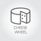 Cheese wheel thin linear icon. Dairy product line label. Natural healthy food outline logo. Vector for grocery stores