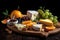 Cheeseboard With Variety Of Cheeses. Generative AI