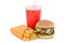 Cheeseburger hamburger and fries menu meal drink isolated