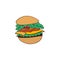 Cheeseburger icon. bun with sesame seeds, lettuce, patty, cheese, tomato, sauce and onion. hand drawn vector. white background. fa