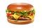 Cheeseburger isolated on white background. Sesame free bun
