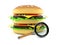 Cheeseburger with magnifying glass