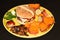 Cheeseburger plate with sweet potatoes