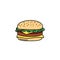 Cheeseburger vector doodle element isolated. Outline illustration of traditional fast food meal. Hand drawn cute