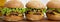 Cheeseburgers and glass of beer on wooden board, side view. Closeup