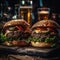 Cheeseburgers On Stone In Rustic Pub. Generative AI