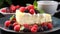 Cheesecake closeup Appetizing breakfast on white background