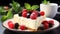 Cheesecake closeup Appetizing breakfast on white background