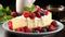 Cheesecake closeup Appetizing breakfast on white background