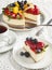 Cheesecake topped with berries and fruits