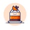 Cheesecake with whipped cream, jelly, orange slices and cinnamon sticks. Yummy dessert Icon. Cute kawaii illustration.