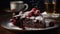 Cheesecake on wooden table. Still life of food. Black forest cake Generative AI