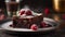 Cheesecake on wooden table. Still life of food. Black forest cake Generative AI