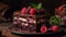 Cheesecake on wooden table. Still life of food. Black forest cake Generative AI