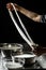 A cheesemaker prepares a form of mozzarella cheese using fresh and bio milk. The processing Traditional Italian mozzarella