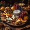 cheeses contrast with the crispness of the fruits and crackers, illustration, Generative AI