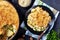 Cheesy Potato and green bean casserole, top view