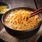 Cheesy Ramen Noodles With Crunchy Peanut Butter - Stock Image