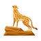 Cheetah African Large Cat with Long Tail and Black Spots on Coat Standing on Stone Rock Vector Illustration