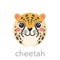 Cheetah Cute portrait leopard smiley jaguar cartoon round shape animal, vector icon illustrations Isolated on white
