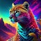 Cheetah in the desert with fire. 3D illustration. AI Generated