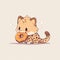 cheetah eat doughnut animal chibi cartoon style isolated plain background by AI generated