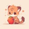 cheetah eat strawberry chibi cartoon style isolated plain background by AI generated