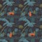 Cheetah and jaguar in the night jungle floral seamless pattern.