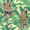 Cheetah and leopards palm leaves tropical watercolor in the jungle seamless background.