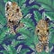 Cheetah and leopards palm leaves tropical watercolor in the jungle seamless background.