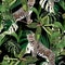 Cheetah and leopards palm leaves tropical watercolor style in the jungle seamless  background.