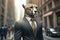 Cheetah manager in a business suit, street portrait. Generative ai