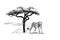 Cheetah near a tree in africa. Hand drawn illustration