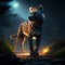 Cheetah in the night forest with full moon. 3D rendering AI Generated