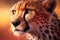 cheetah portrait face close up at sunset. Generative AI.