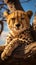 Cheetah relaxes on a tree in Serengeti National Park, Tanzania