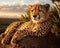 Cheetah resting on a rock in the Okavango Delta, Botswana.