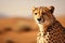 Cheetah roams expansive desert landscape, allowing for ample copy space