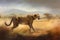 Cheetah stalking in arid savannah. Generate ai