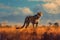 Cheetah Stealthily Hunting Prey on the Savanna Digital Artwork. Generative AI