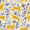 Cheetahs hunting butterflies, vector seamless pattern