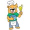 Chef Bear is in the kitchen kneading the dough to make a cake. doodle icon image kawaii