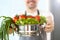 Chef Blogger Holding Vegetable Variety Saucepan