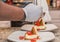 Chef Carefully Plates Strawberry Cheesecake Made From Scratch