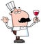 Chef Cartoon Character Holding A Glass With Wine