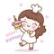 Chef cartoon cooking Cute girl vector with cupcake Kawaii bakery shop logo kid dessert culinary food cafe
