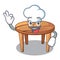 Chef cartoon round wooden table in cafe