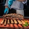 Chef carving beef